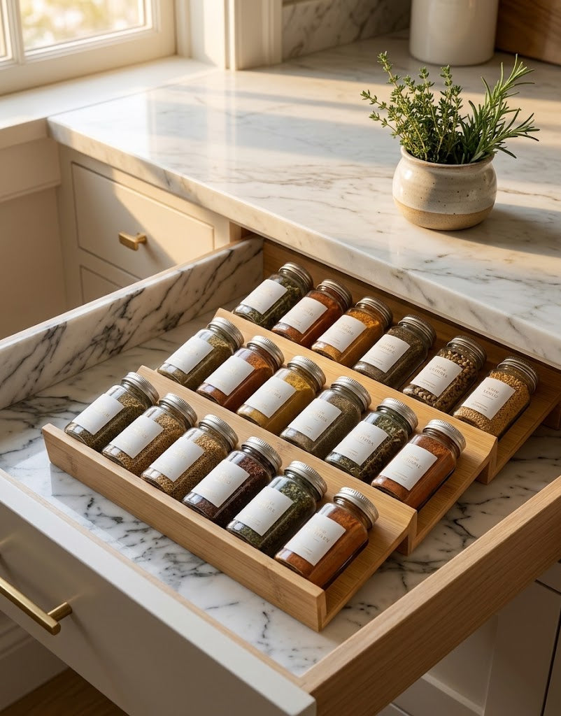 Stackable 4-Tier Bamboo Spice Drawer Insert, 9.4 x 18.9 in