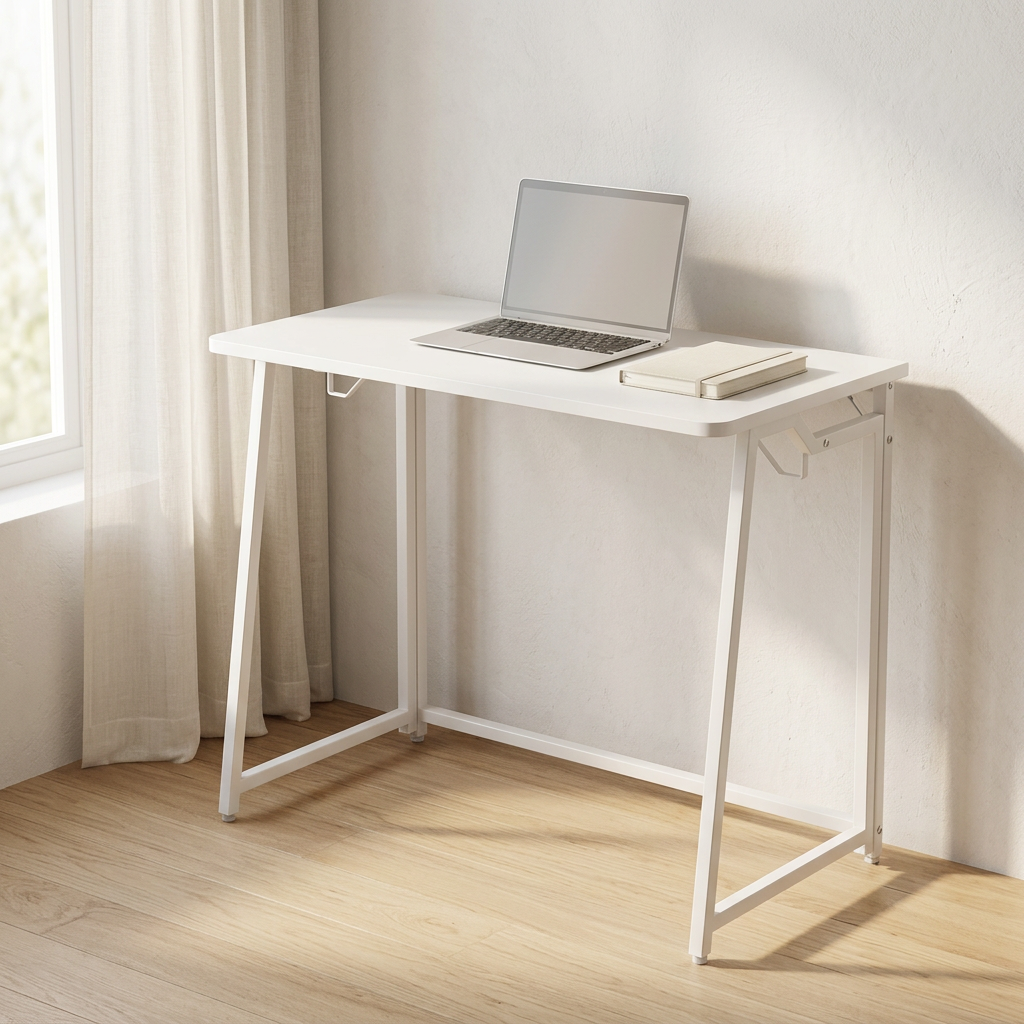 Foldable Writing Desk, 31.5 in Wide, Folds to 2.6 in, White