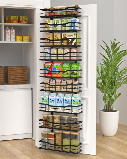 9-Tier Over-the-Door Pantry Organizer with Adjustable Baskets, Black