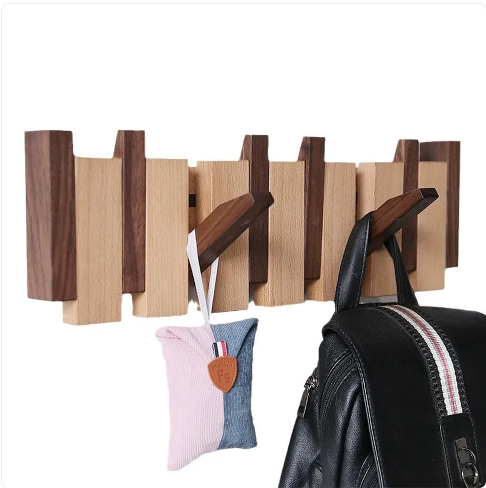 Solid Wood Wall Coat Rack with 4 to 12 Hooks for Entryway