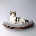 Cat Wall Shelf Set with Curved Perch and 2 Pine Steps, Walnut