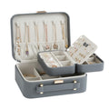 Large 2-Layer Travel Jewelry Case with Handle and Removable Tray, Grey