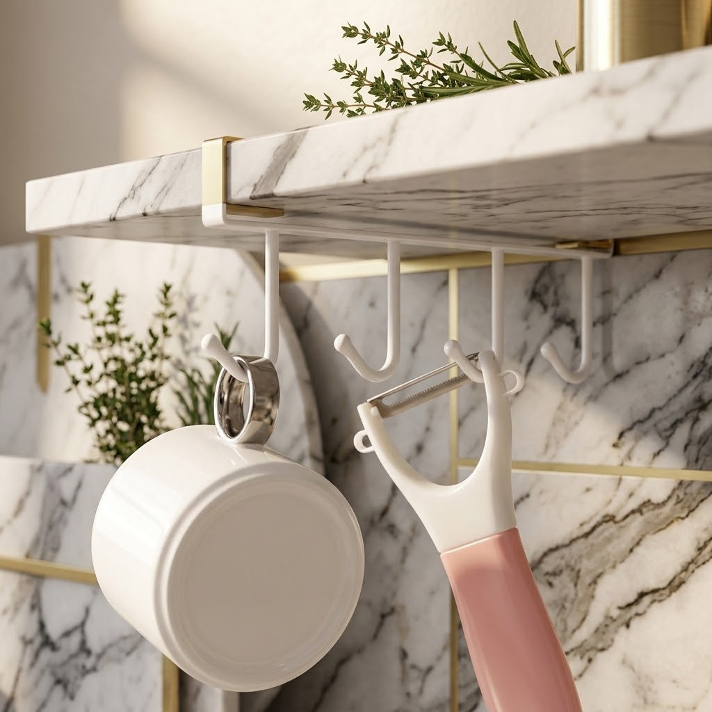Under-Shelf Metal Hook Rack for Mugs and Kitchen Utensils