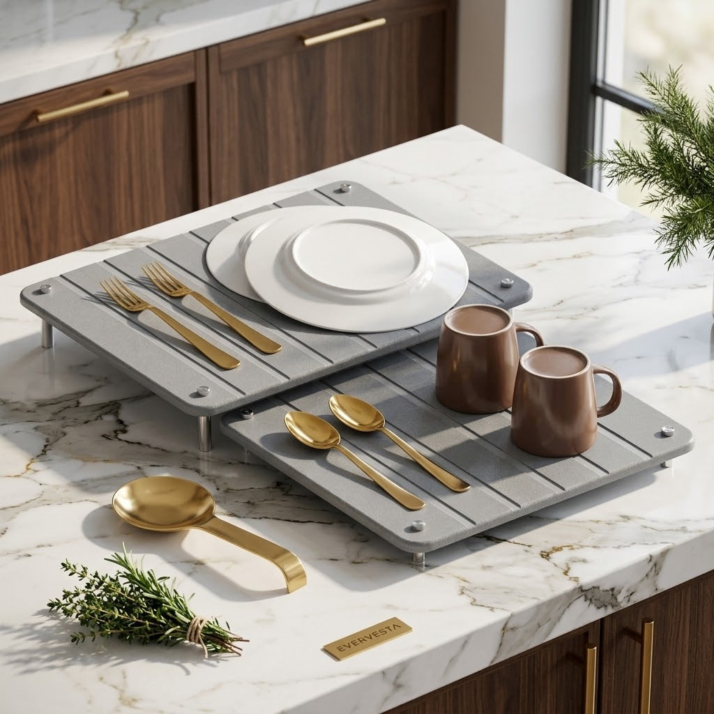 Expandable Stone Dish Drying Mats, 15.8 x 11.8 in, Gray, Set of 2