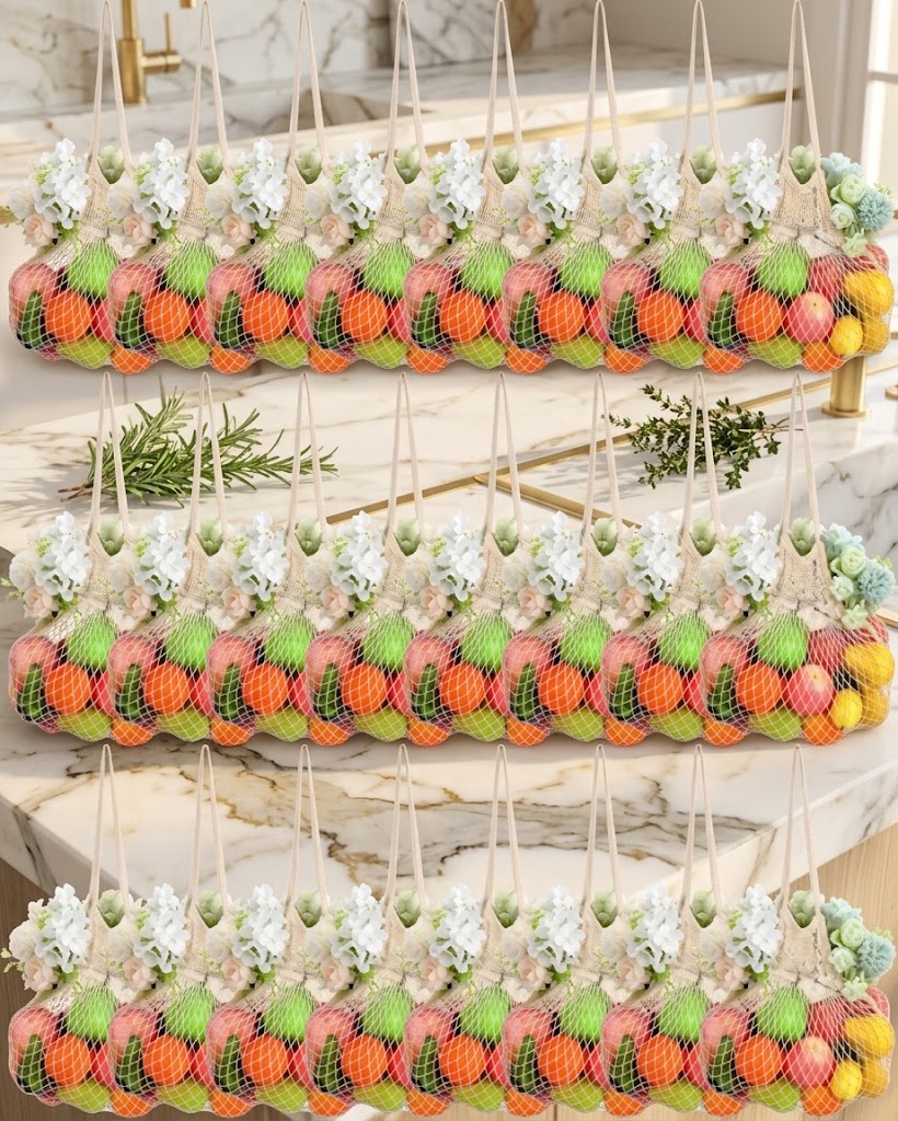 Cotton Mesh Produce Bags with Long Handles, 13.78 in, 24-Pack