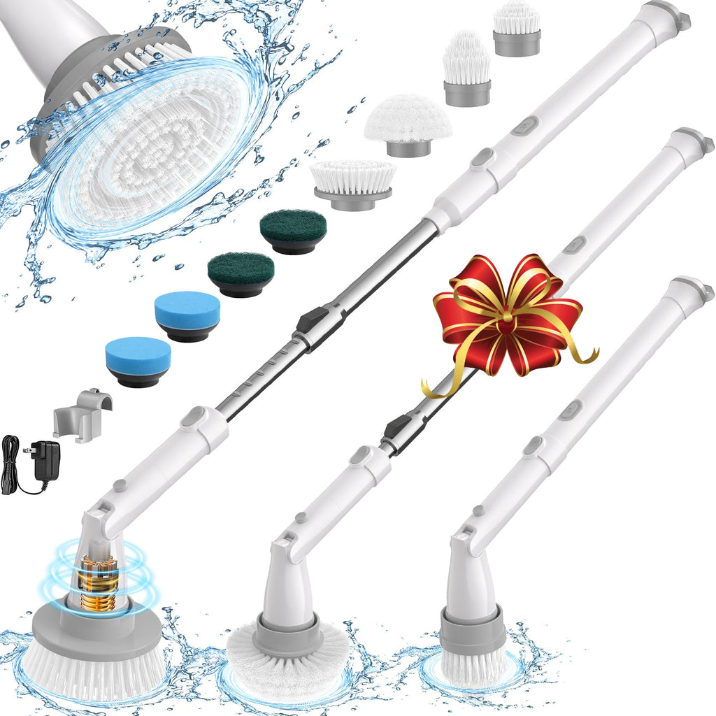 Long-Handle Electric Spin Scrubber with 2 Speeds and 8 Brush Heads