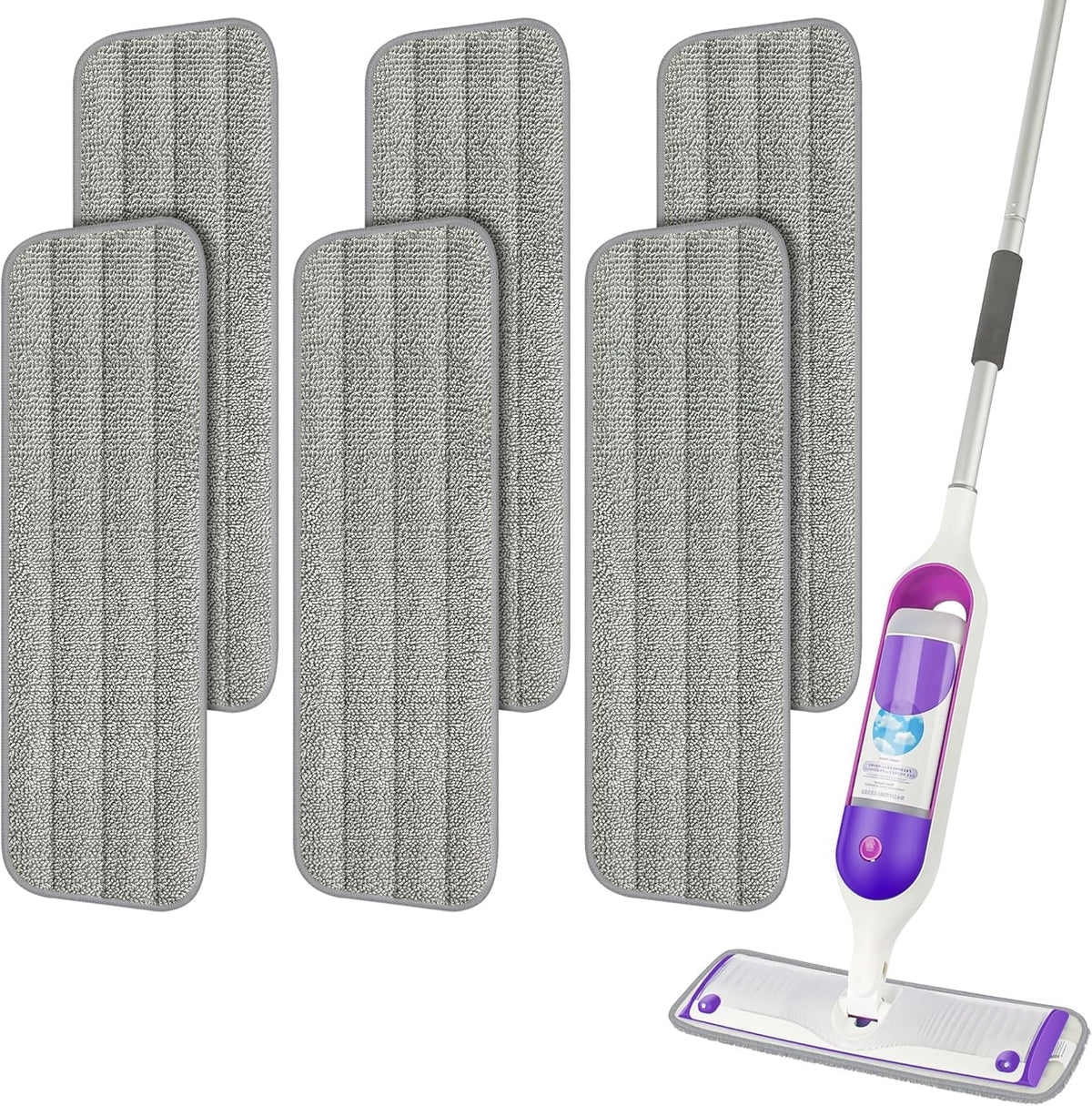 Washable Microfiber Spray Mop Pads, 15.3 x 5.1 in, 6-Pack, Gray
