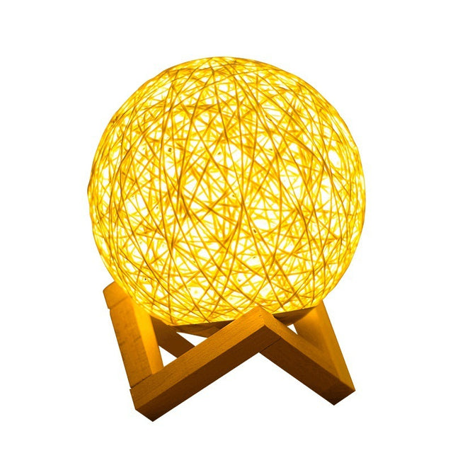 Rattan Ball LED Table Lamp, USB, Warm White, 15 cm