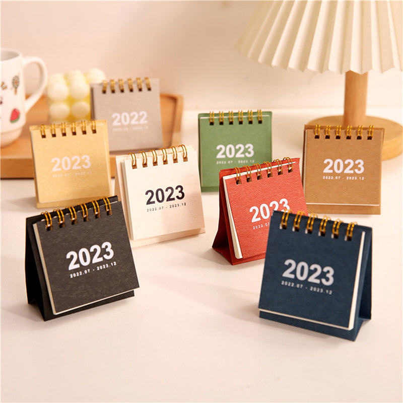 Mini Desktop Coil Paper Calendar Planner, Nine Solid Colors