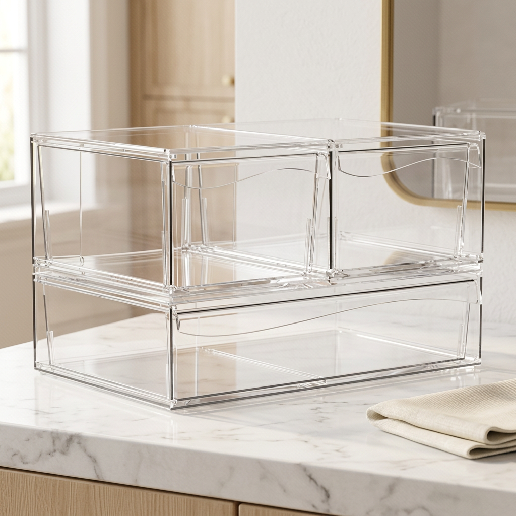 Stackable Clear Acrylic Drawer Organizers, 3-Piece Set