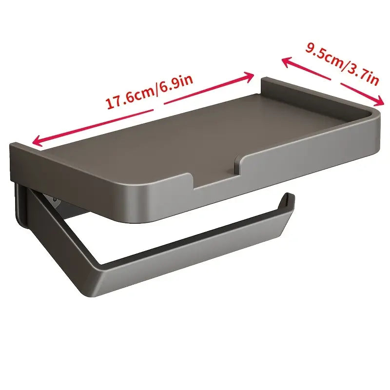 Aluminum Toilet Paper Holder with Phone Shelf, Grey or Black