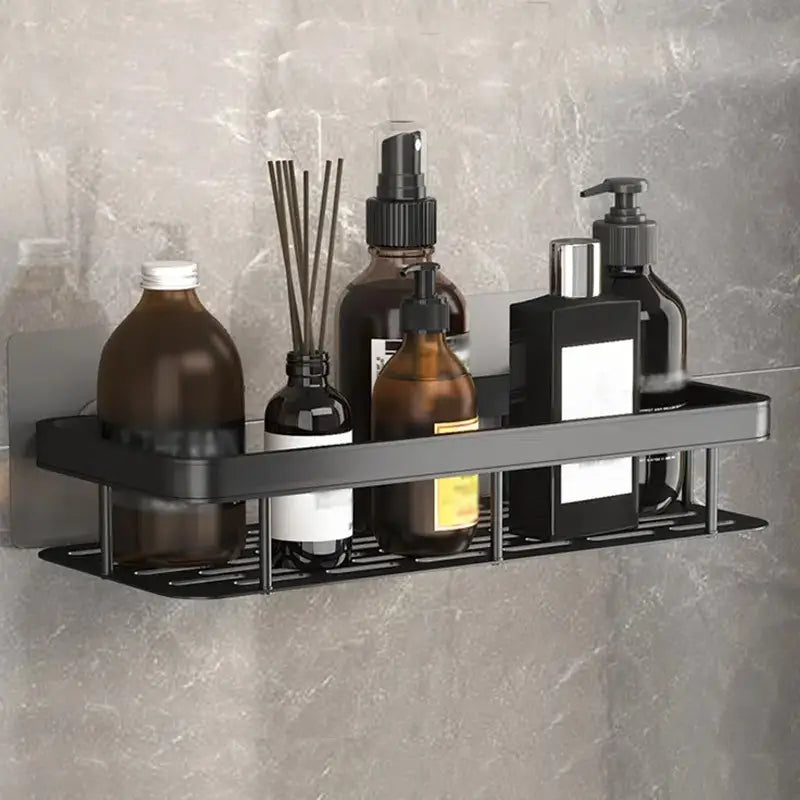 Aluminum Single-Layer Shower Shelf, 31.5 cm, Black or Silver
