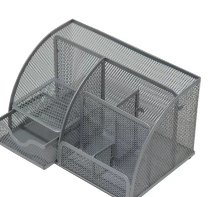 Metal Mesh Desktop Organizer with Seven Compartments for Pens and Files