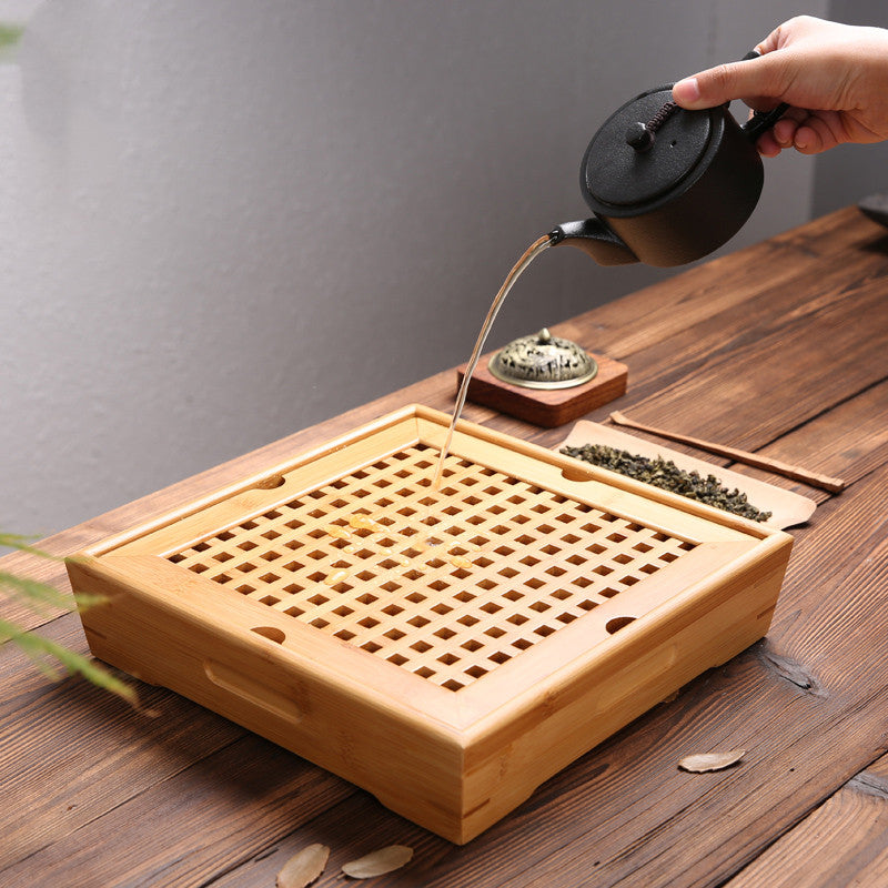 Square bamboo tea tray