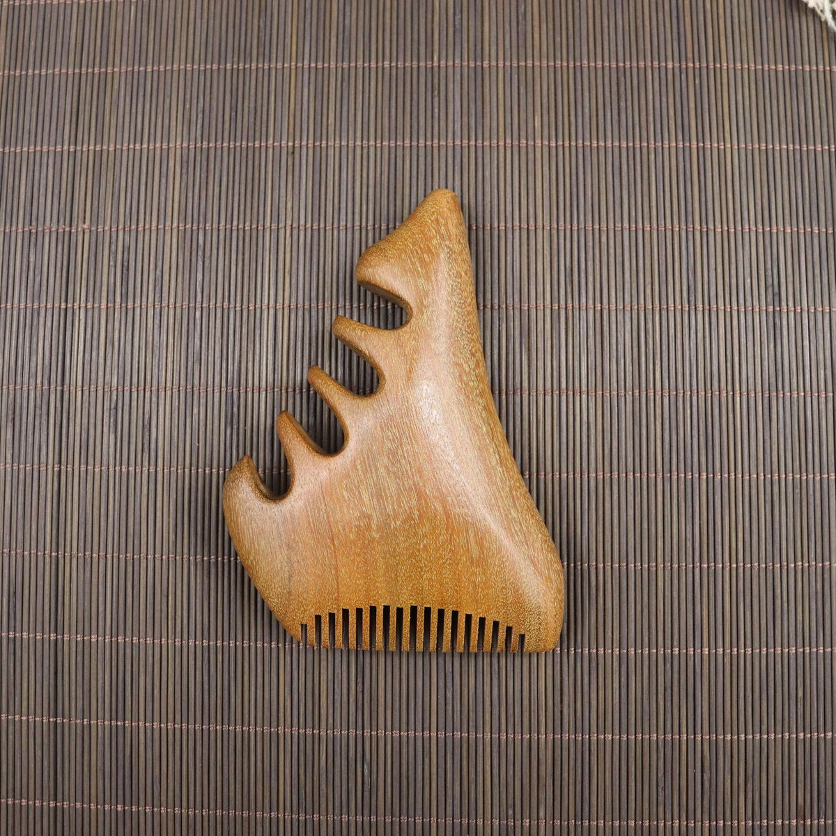 Golden Sandalwood Five-Tooth Scalp Massage Comb, Multiple Shapes