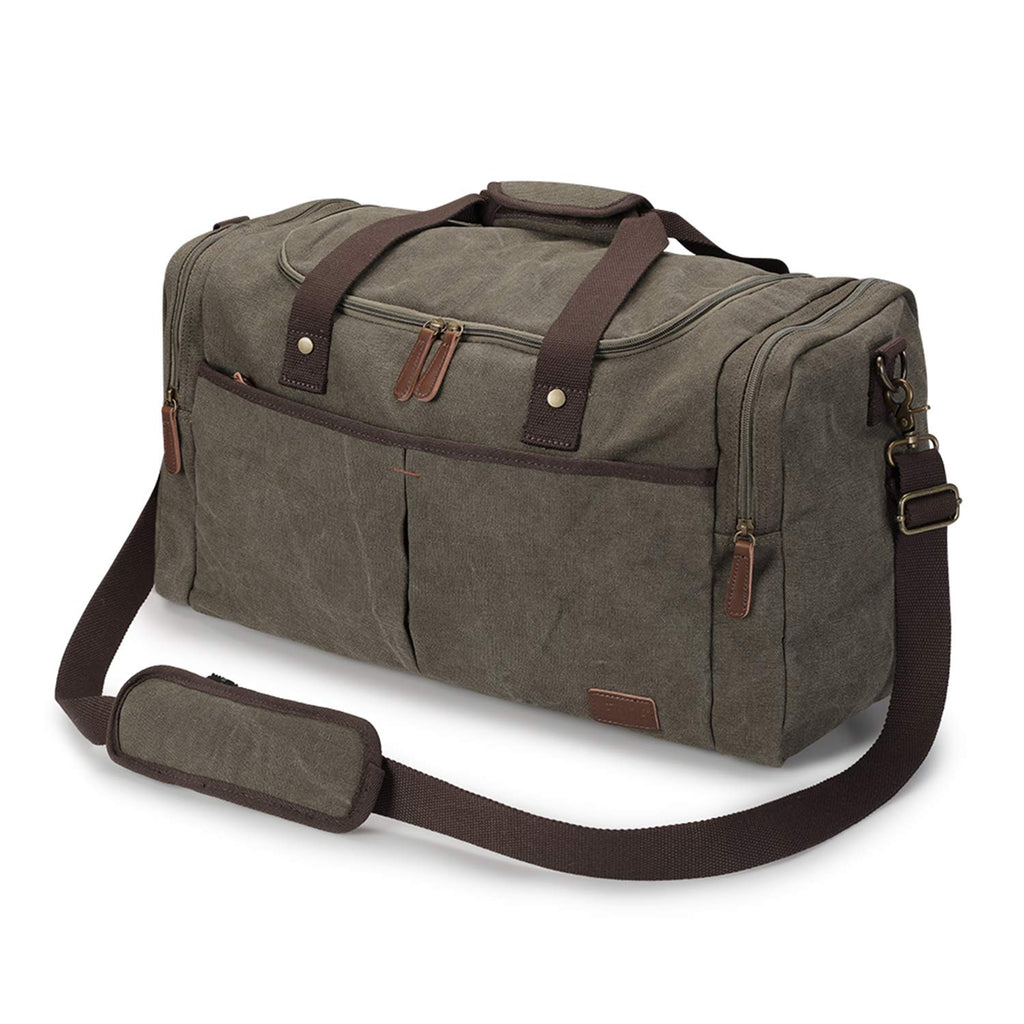 65L Canvas Duffel with Two Shoe Compartments, Light Gray