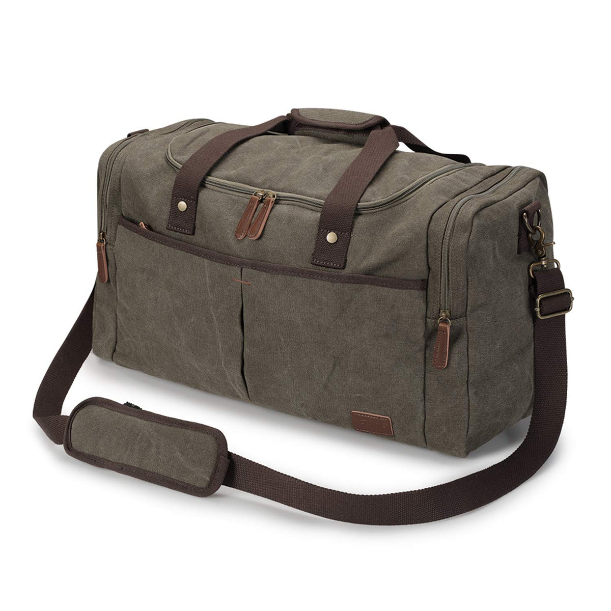 65L Canvas Duffel with Two Shoe Compartments, Light Gray