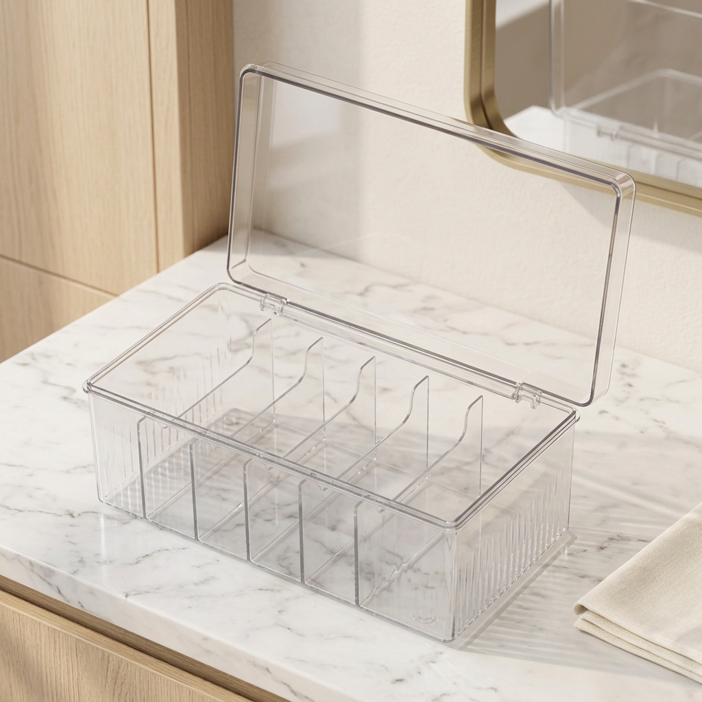 Acrylic Lash Extension Supply Organizer with Lid, 6 Compartments