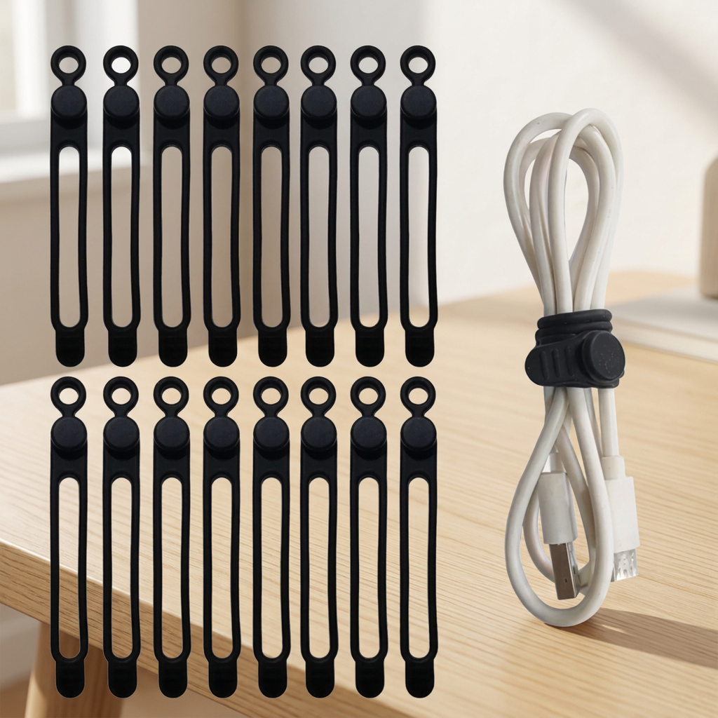 Reusable Silicone Cable Ties, 4.2 in, 16 Pack, Black