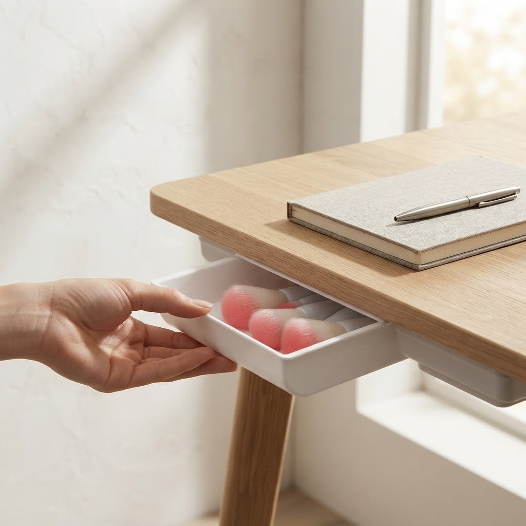 Adhesive Under-Desk Pull-Out Drawer, ABS, White or Grey