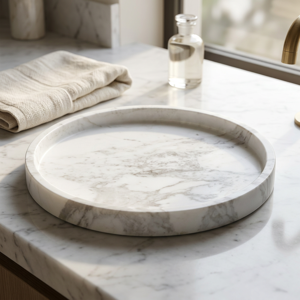 Round Natural Marble Vanity Tray, 10 x 1 in, White