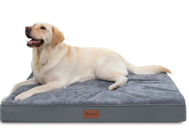 Velvet Pet Crate Bed with Egg Foam and Washable Cover, Grey
