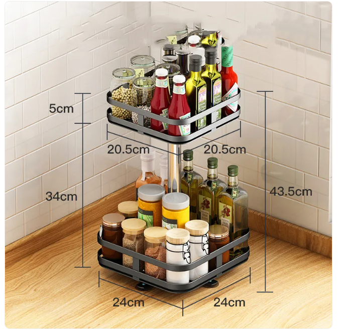 360° Rotating Metal Spice Rack, Square or Round, Black