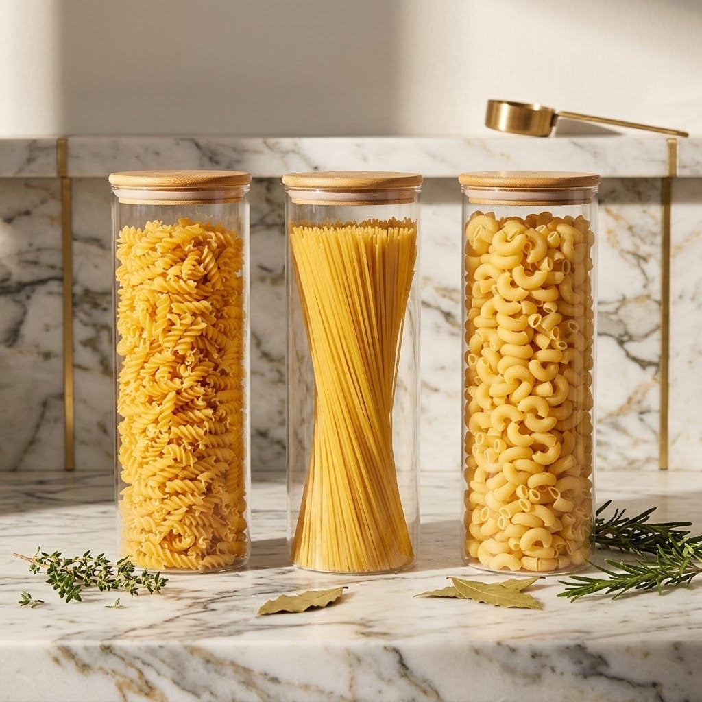 Tall Glass Food Storage Jars with Bamboo Lids, 70 oz, 3-Pack