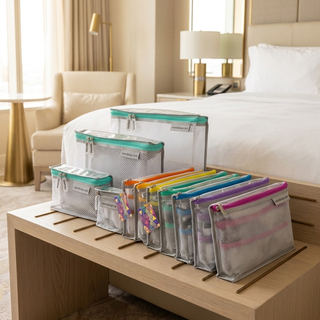 Clear Mesh Toiletry Bag Set, 3 Sizes, Gray