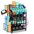 Heavy-Duty 600 lb Dumbbell Rack with Mat Storage and Lockable Wheels