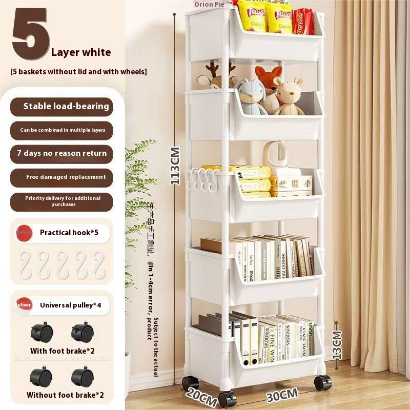 360° Rotating Rolling Storage Cart, 2 to 5 Tiers, White