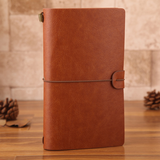 Vintage PU Leather Travel Journal with Strap, A6