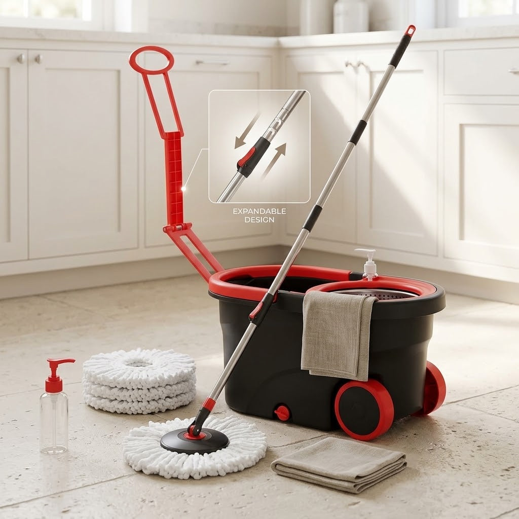 Rolling Spin Mop and Bucket with Wheels and 3 Mop Heads