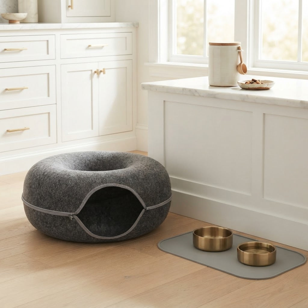 Detachable Felt Donut Cat Tunnel Bed with Peek Hole, 50 cm