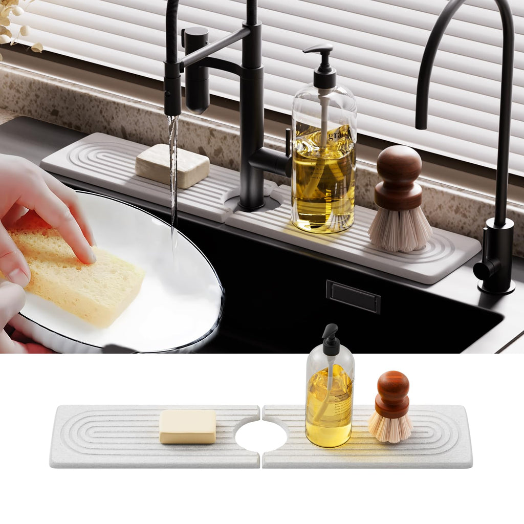 Quick-Dry Diatomite Faucet Mat and Splash Guard, 15.8 x 4 in, White