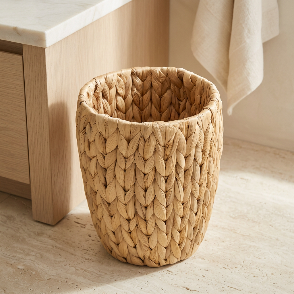 Small Hand-Woven Wicker Wastebasket, 8 x 9 in