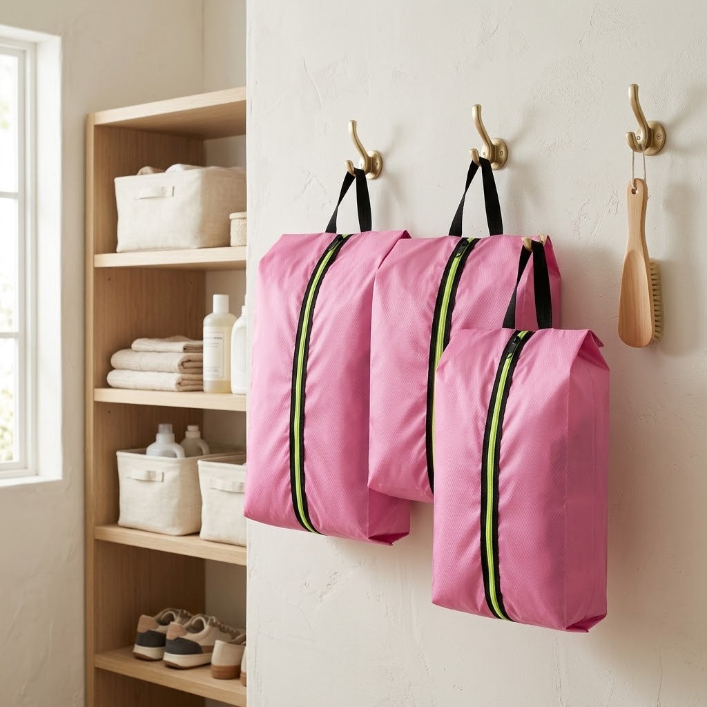 Oxford Fabric Shoe Bags for Travel, Set of 3, XX-Large, Pink