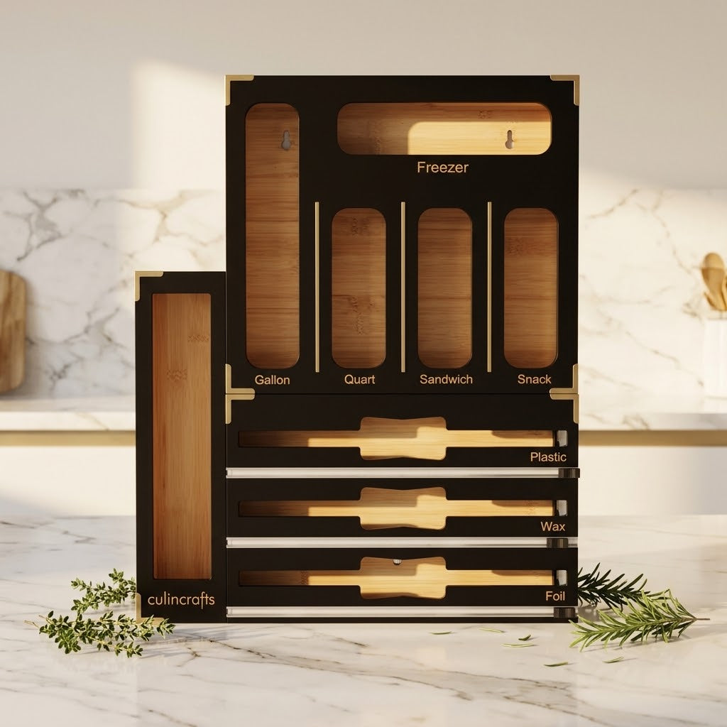 Bamboo Kitchen Drawer Bag Organizer for Food Bags and Wraps