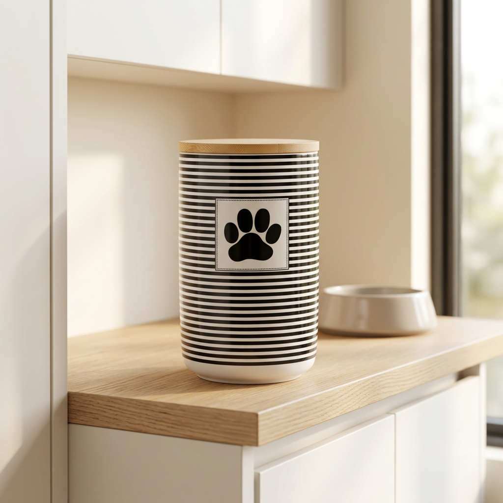 Ceramic Paw and Patch Pet Treat Jar, 4 x 6.5 in, Black Stripe