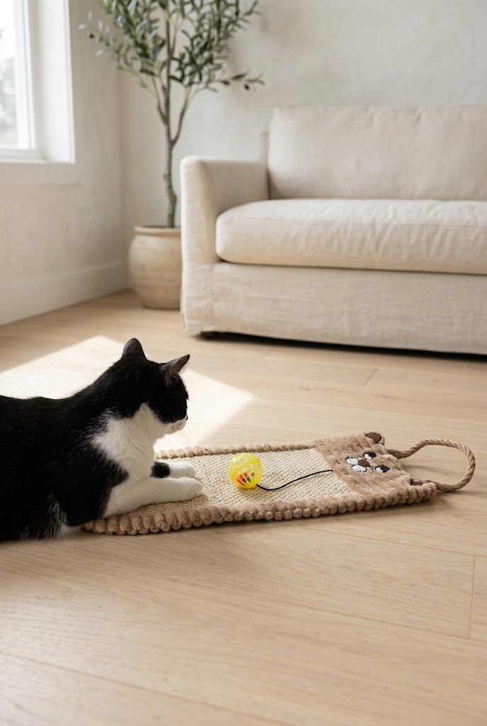 Hanging Sisal and Jute Cat Scratcher Mat with Ball Toy