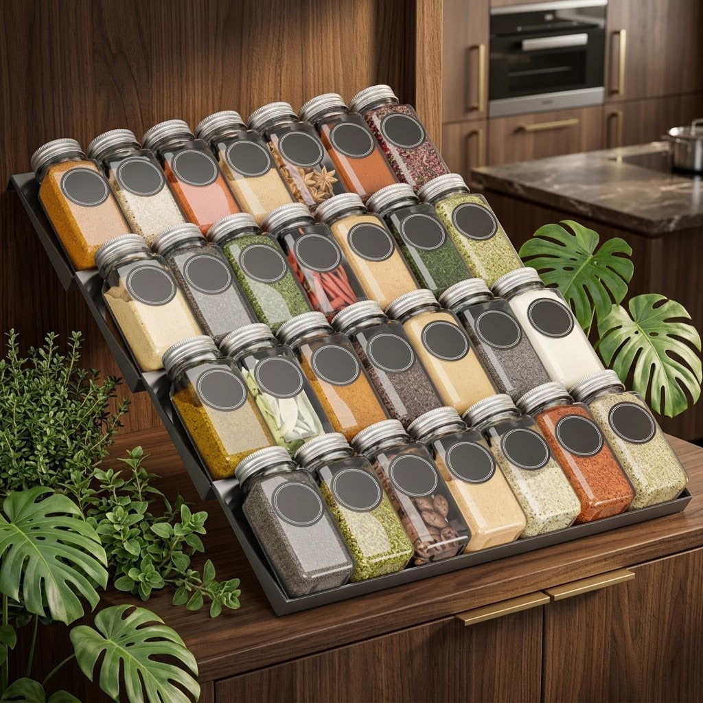 4-Tier Expandable Spice Drawer Organizer, 13 to 26 in, 2-Piece, Black