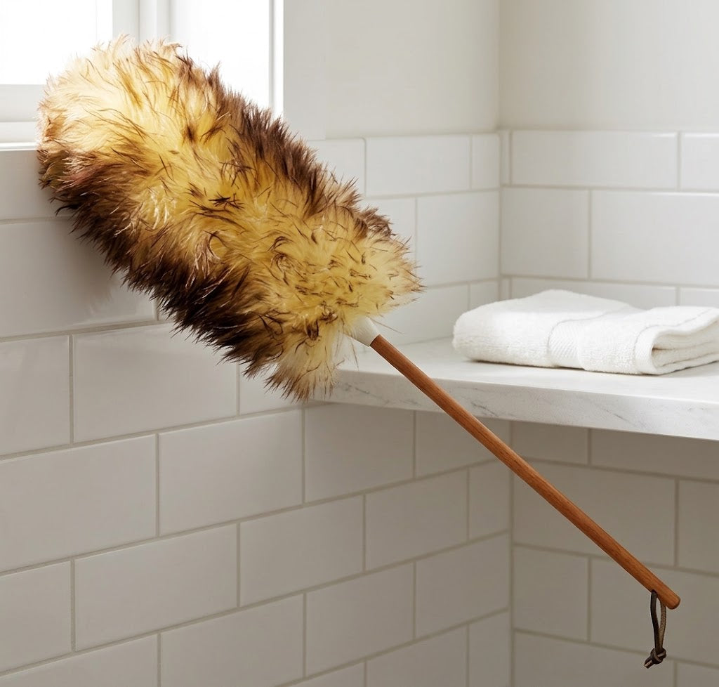 Lambswool Duster with Wood Handle and Leather Loop, 25 in