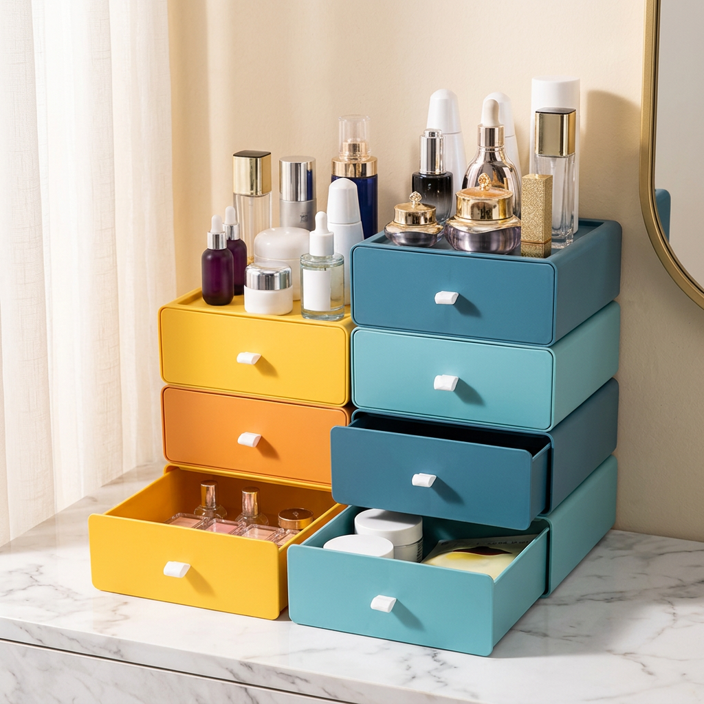Stackable Open Desk Drawer Organizer in Four Colors