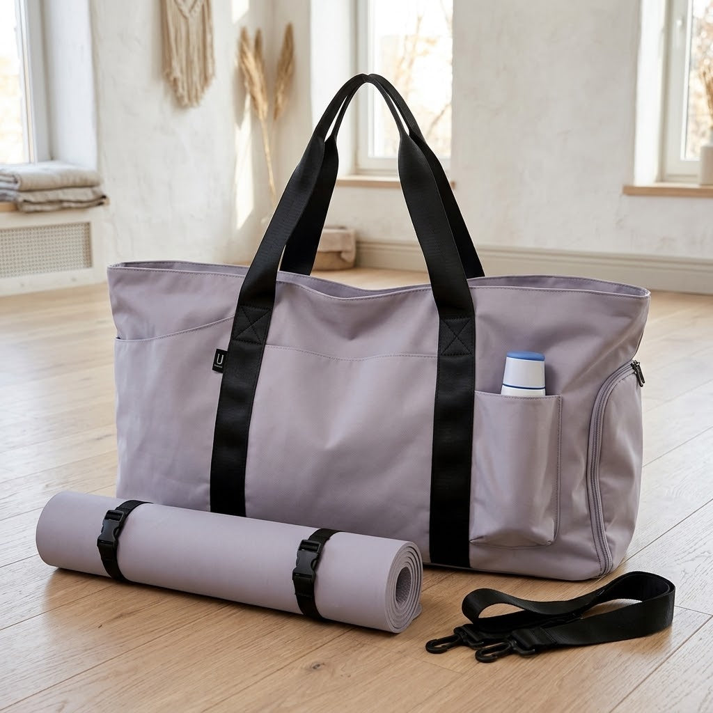 Yoga Mat Bag with Shoe and Wet Compartments, Crossbody Strap, Gray