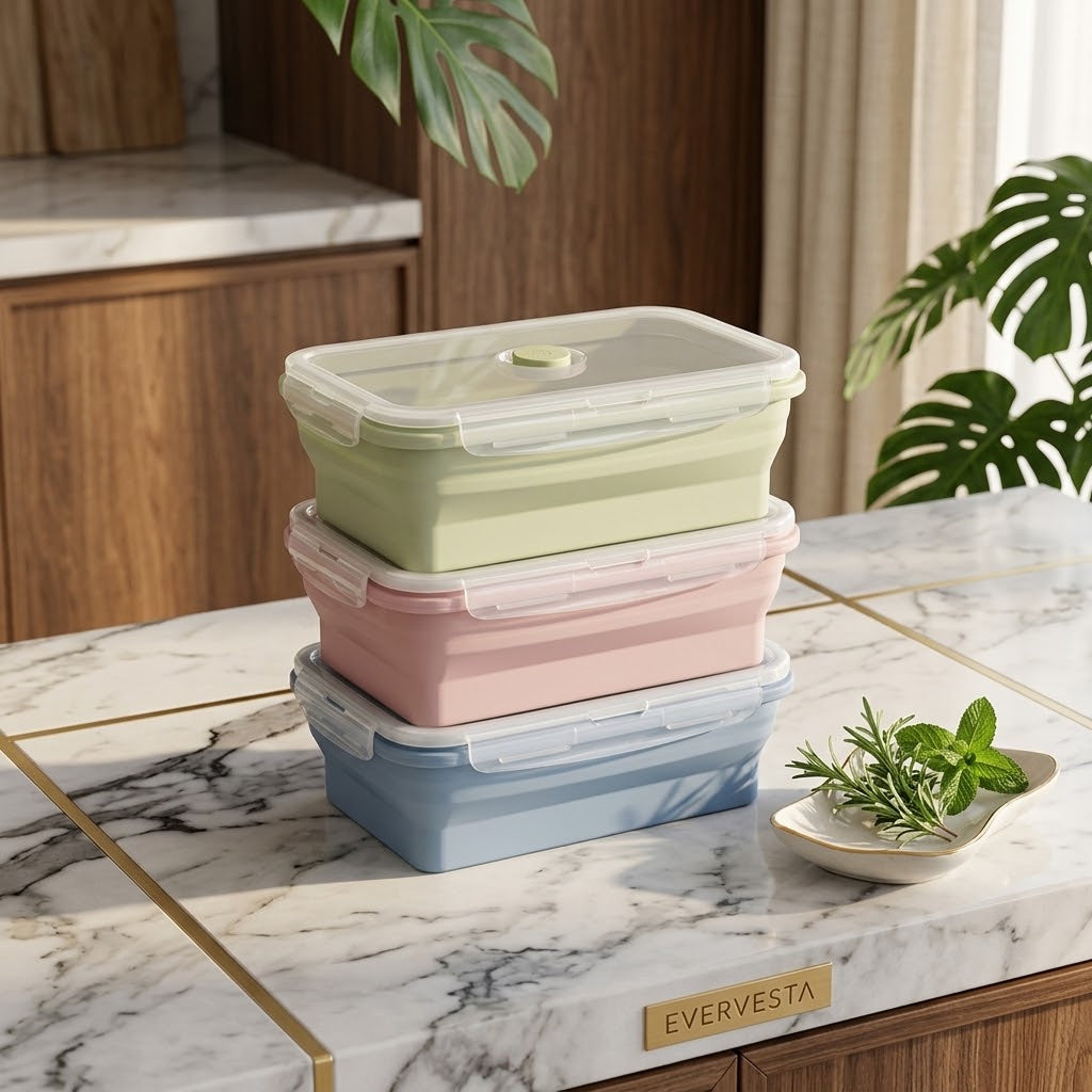 Collapsible Silicone Bento Box Containers, 18.6 oz, Set of 3
