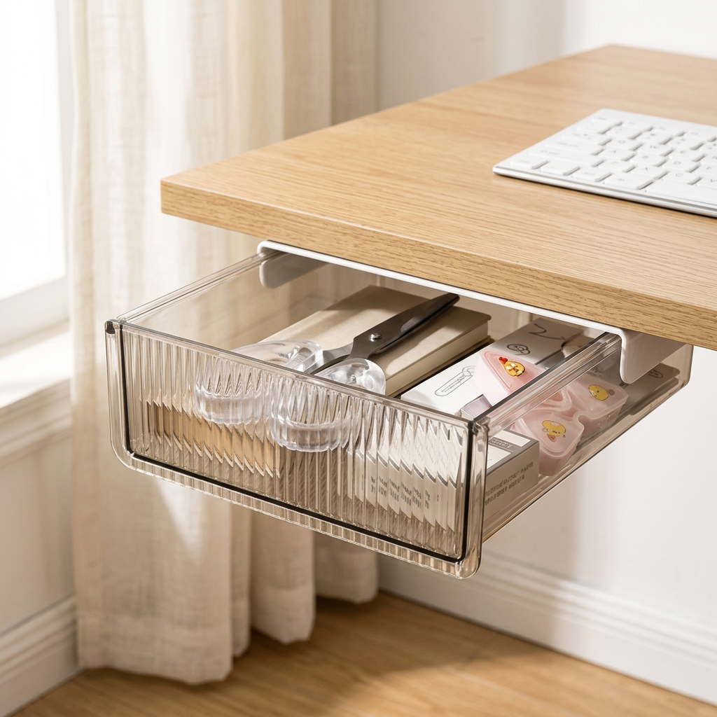 Under-Desk Sliding Drawer Organizer in 3 Sizes, Clear or Black