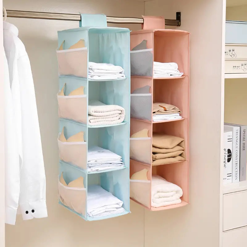 Foldable Fabric Hanging Closet Organizer, Multi-Shelf