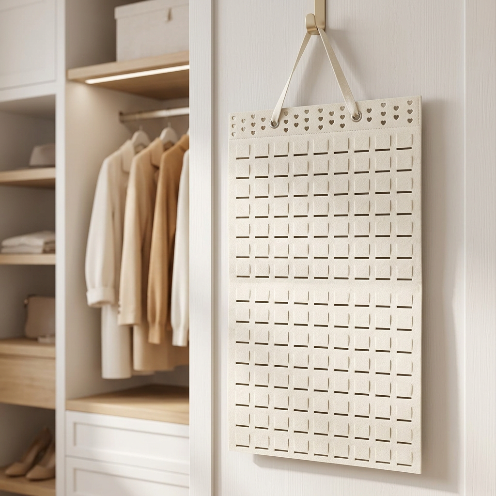 Hanging Felt Jewelry Organizer, Foldable Storage Bag with Compartments