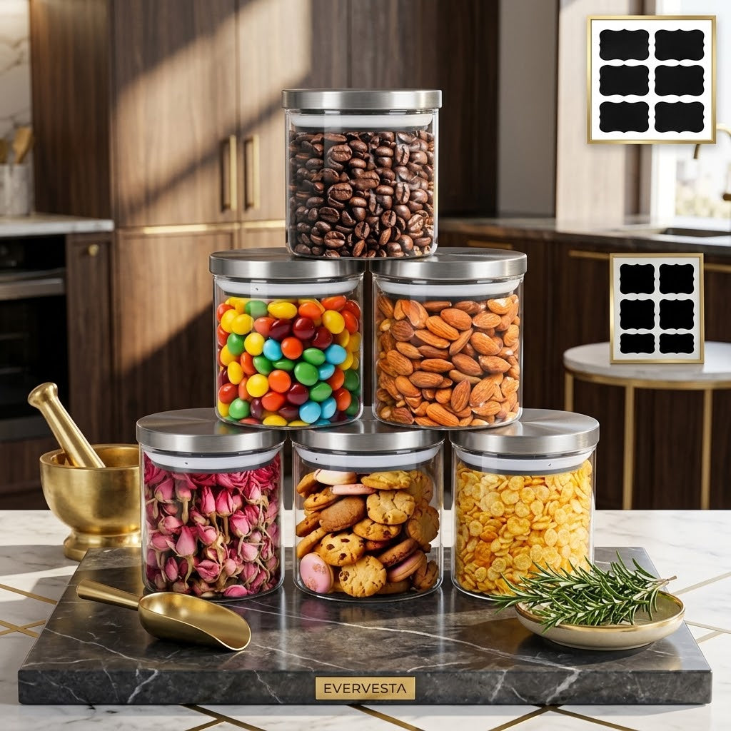 Glass Storage Jars with Stainless Steel Lids, 20 oz, Set of 6
