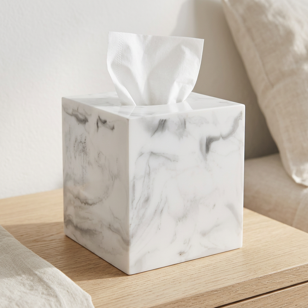 Square Resin Tissue Box Cover, Marble White, 5.15 x 5.51 in